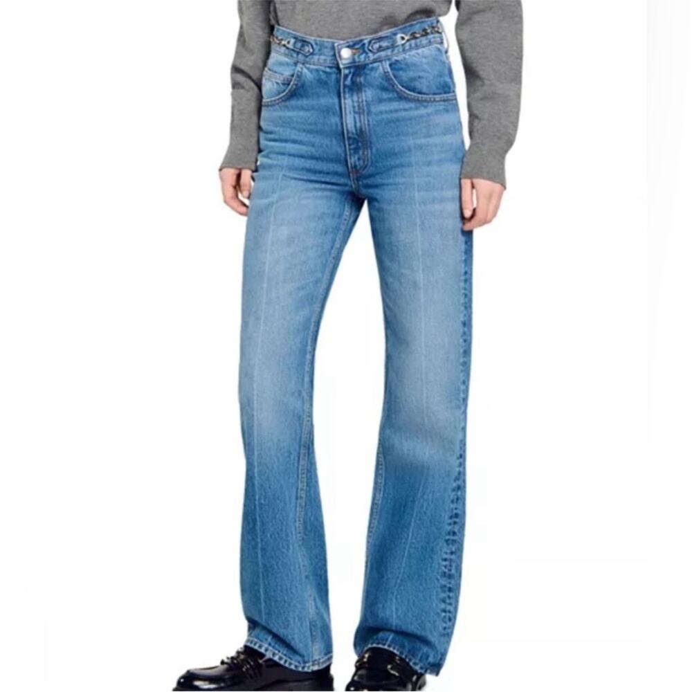 Sandro High Rise Blue Women's Jeans with Chain Detail Sz 40/8 - Picture 10 of 13